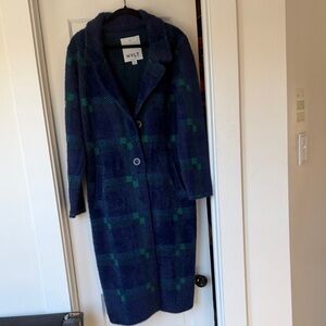NVLT Navy & Green Plaid Wool-Blend Single-Breasted Coat